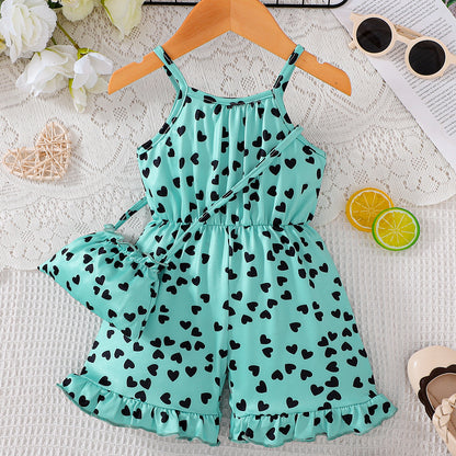 Design Summer Baby Kids Girls Sleeveless Hearts Pattern Overalls with Bag, MyKids-USA®, Baby & Children's One-Pieces, MyKids-USA - Size/Age - 73 (6-9M) - Color - Green -  -  - TR2605242331-A.