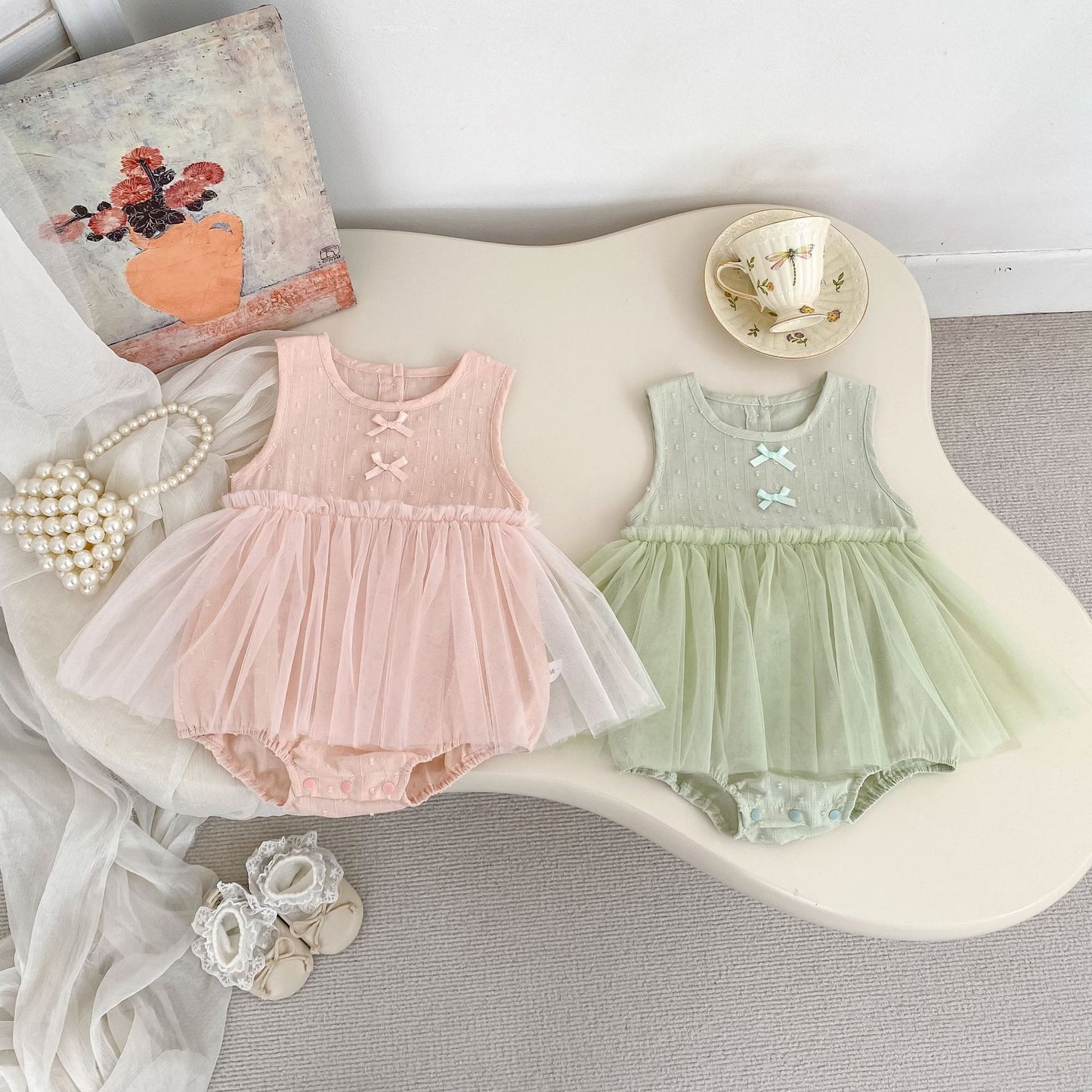 Summer Arrival Baby Girls Sleeveless Dots Pattern Tulle Patchwork Bodysuit, MyKids-USA®, Baby & Children's One-Pieces, MyKids-USA -  -  -  -  -  -  - .