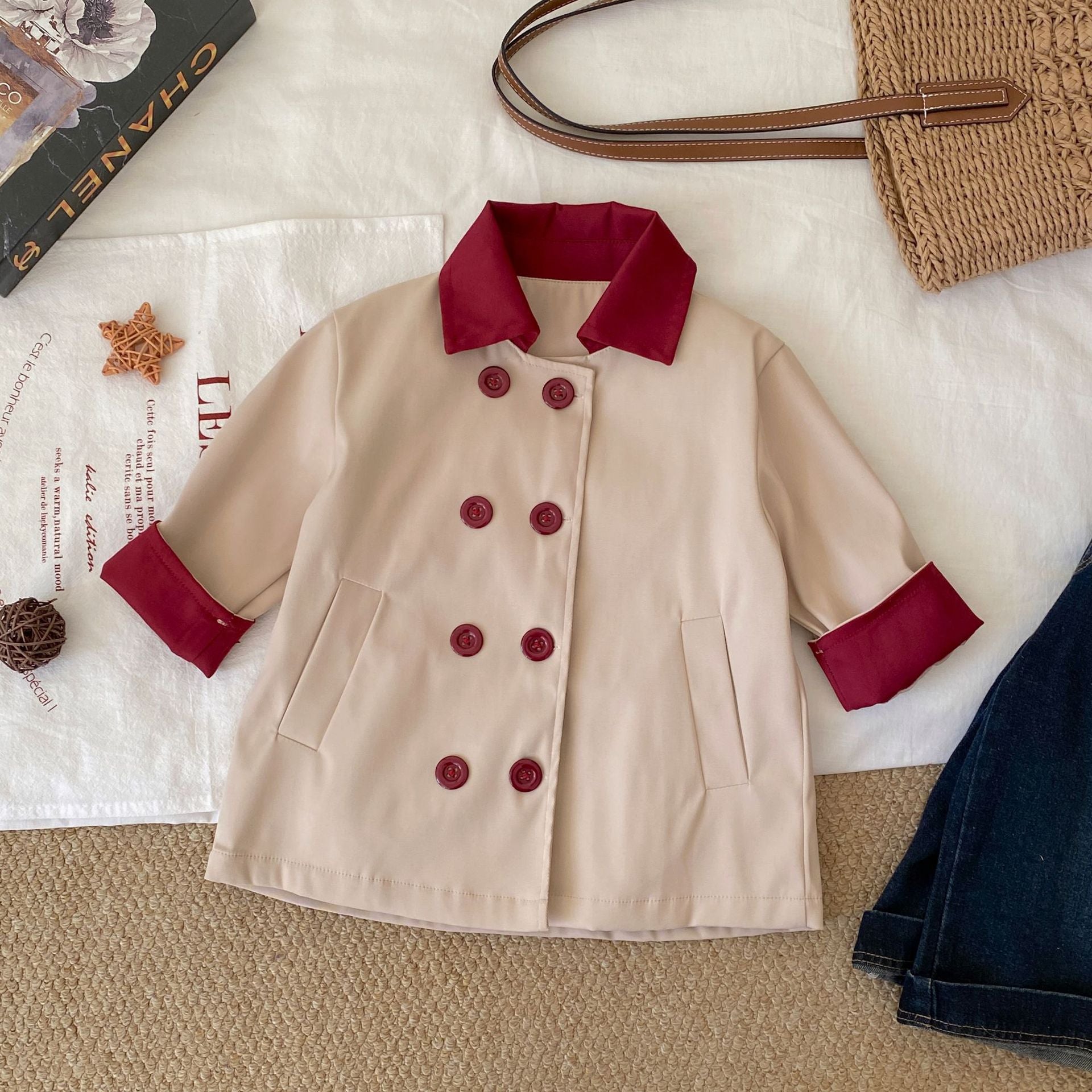 Spring Arrival Baby Kids Girls Color Patchwork Long Sleeves Turn-down Collar Coat, MyKids-USA®, Baby & Toddler Coats & Jackets, MyKids-USA - Size/Age - 90 (12-24M) - Color - Khaki -  -  - TR2512152025-A.
