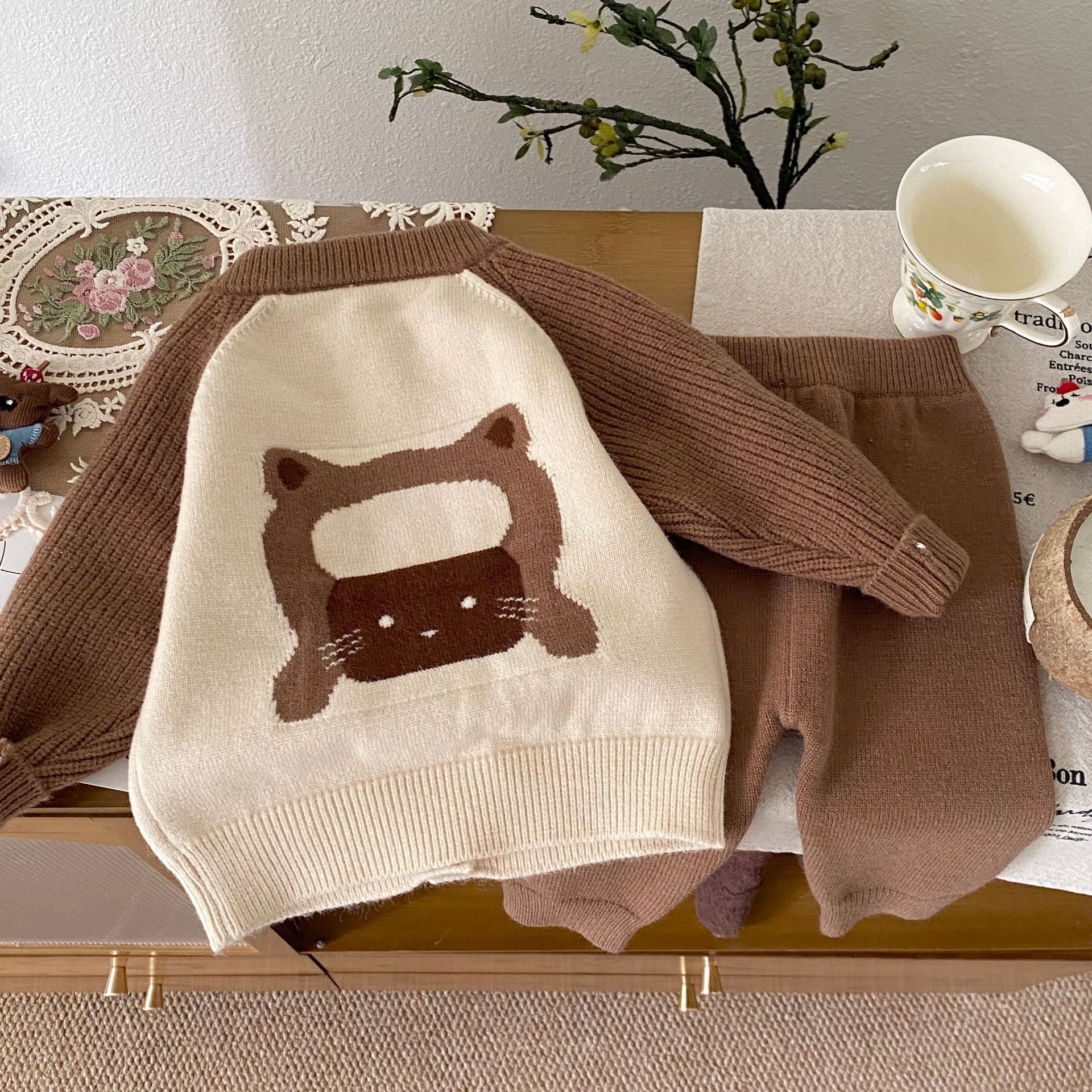 Autumn and Winter Arrival Baby Kids Unisex Long Sleeves Letters and Cartoon Pattern Crew Neck Knitted Cardigan and Pants Clothing Sets, MyKids-USA®, Baby & Toddler Outfits, MyKids-USA -  -  -  -  -  -  - 