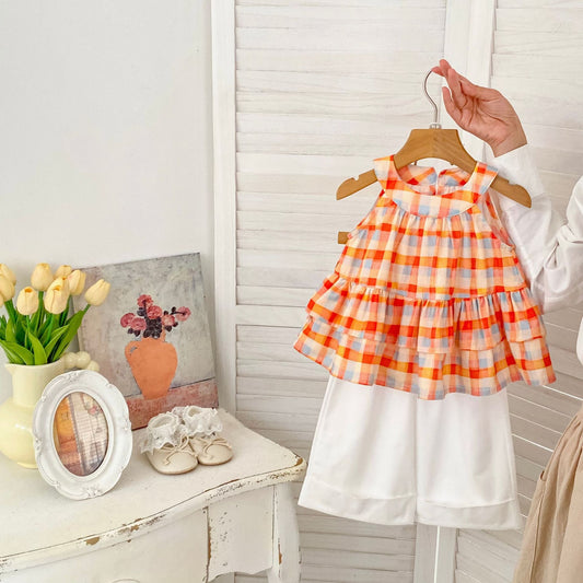 Arrival Summer Baby Kids Girls Sleeveless Plaid Pattern Top and Plain Pants, MyKids-USA®, Baby & Children's Outfits, MyKids-USA -  -  -  -  -  -  - .