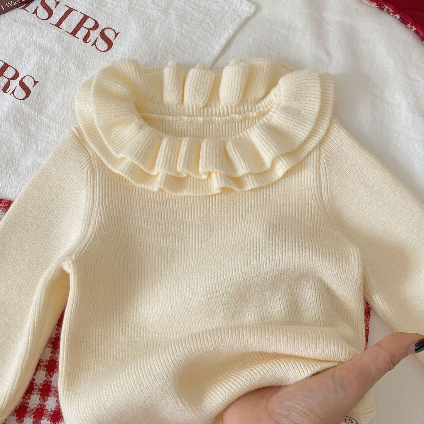 Winter and Autumn Baby Kids Girls Long Sleeves Knitted Sweater and Houndstooth Sleeveless Dress Clothing Set