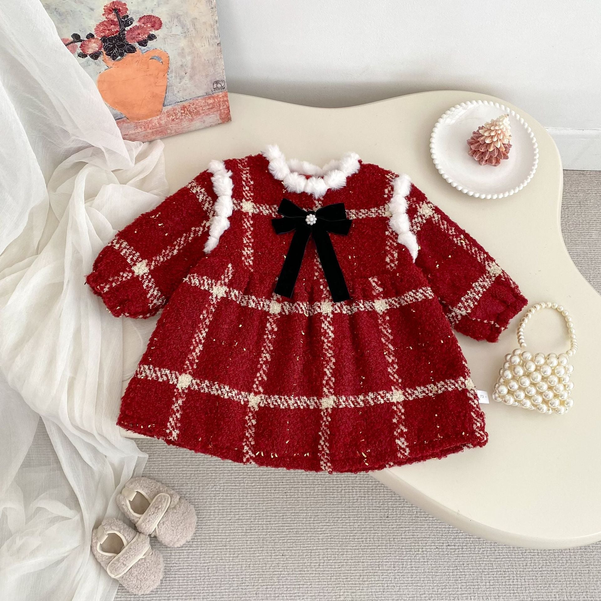 Winter Arrival Baby Girls Long Sleeves Plaid Pattern Fleece-Lined Warm Dress, MyKids-USA®, Baby & Toddler Dresses, MyKids-USA - Size/Age - 73 (6-9M) - Color - Red -  -  - TR2512031834-A