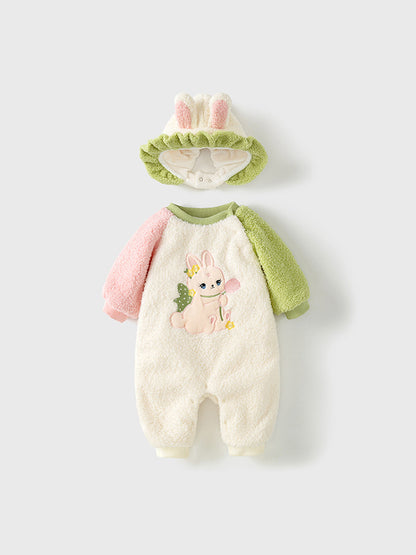 Winter Baby Girl Rabbit Cartoon Thick Home Clothes Romper