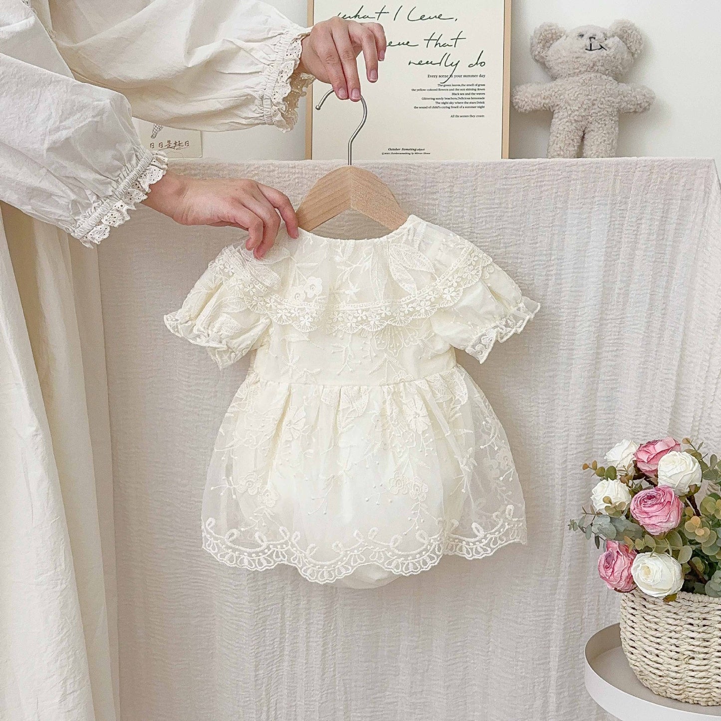 Summer Arrival Baby Girls Cute Solid Color Floral Embroidery Short Sleeves Dress Design Patchwork Onesies, MyKids-USA®, Baby & Toddler Dresses, MyKids-USA - Size/Age - 66 (3-6M) - Color - Apricot -  -  - TR2505231745-A