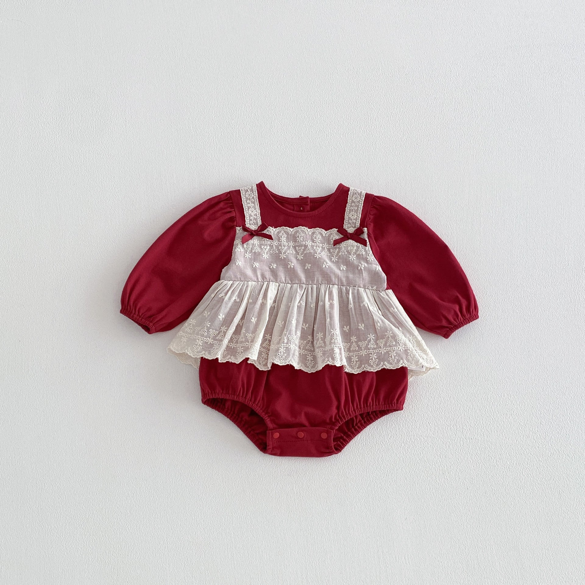 Spring Arrival Baby Girls Long Sleeves Color Patchwork Flowers Embroidered Bodysuit, MyKids-USA®, Baby One-Pieces, MyKids-USA - Size/Age - 66 (3-6M) - Color - Red -  -  - TR2601281222-A.