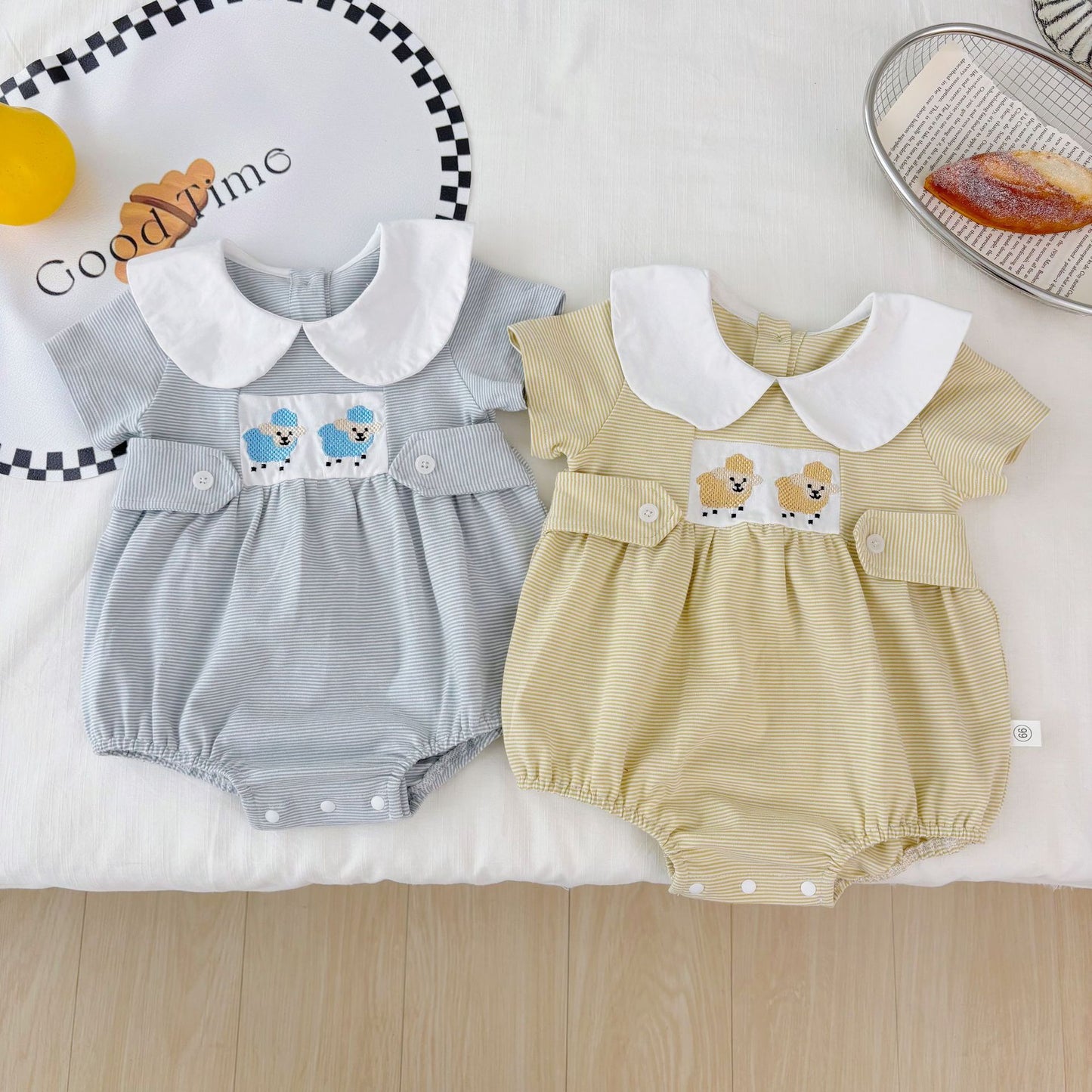 Summer Arrival Baby Girls Cute Short Sleeves Animals Embroidered Pattern Onesies with Peter Pan Collar, MyKids-USA®, Baby One-Pieces, MyKids-USA -  -  -  -  -  -  - 