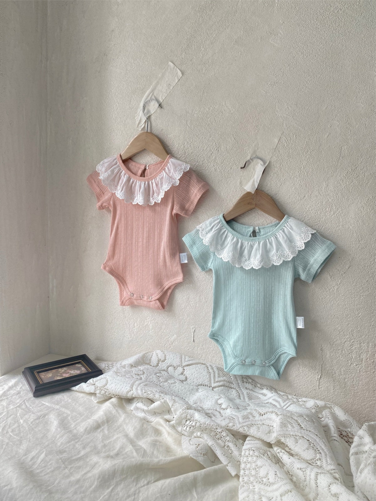 MyKids-USA® Summer Arrival Baby Girls Short Sleeves Lace Collar Bodysuit
