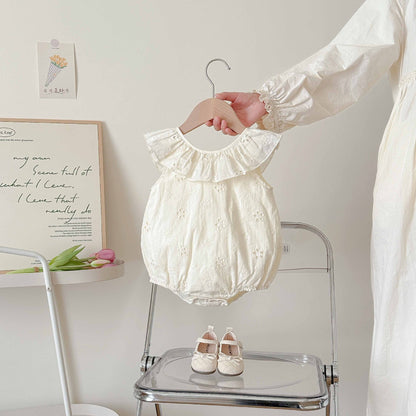 Summer Arrival Baby Girls Cute Solid Color Sleeveless Flowers Pattern Onesies with Collar, MyKids-USA®, Baby One-Pieces, MyKids-USA - Size/Age - 66 (3-6M) - Color - White -  -  - TR2505291554-A