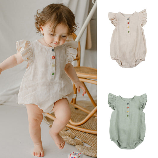Baby Solid Color Flying Sleeves Soft Cotton Onesies