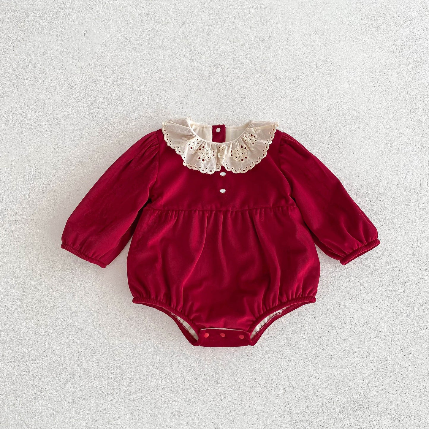 Christmas Baby Girl Laces Round Collars Long Sleeve One Piece In Winter