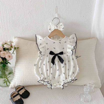 Summer Arrival Baby Girls Cute Fly Sleeves Butterfly-bows Pattern Onesies, MyKids-USA®, Baby One-Pieces, MyKids-USA - Size/Age - 66 (3-6M) - Color - Black -  -  - TR2505312036-A