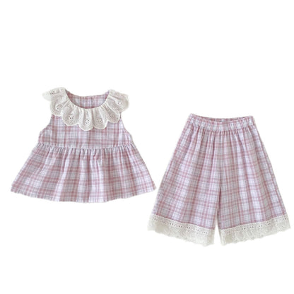 Arrival Summer Baby Kids Girls Sleeveless Plaid Pattern Top and Pants Clothing Set, MyKids-USA®, Baby & Children's Outfits, MyKids-USA - Size/Age - 73 (6-9M) - Color - Purple -  -  - TR2605202242-B.