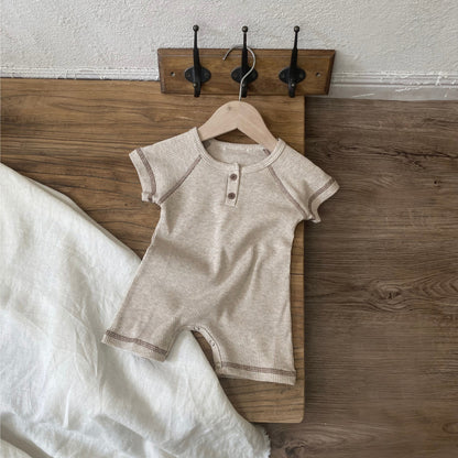 Summer Arrival Baby Short Sleeves Patchwork Waffle Grid Rompers Bodysuits