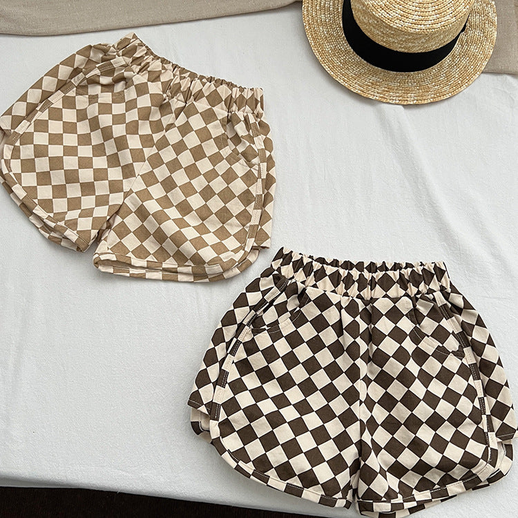Checkerboard Print Pattern Comfy Shorts