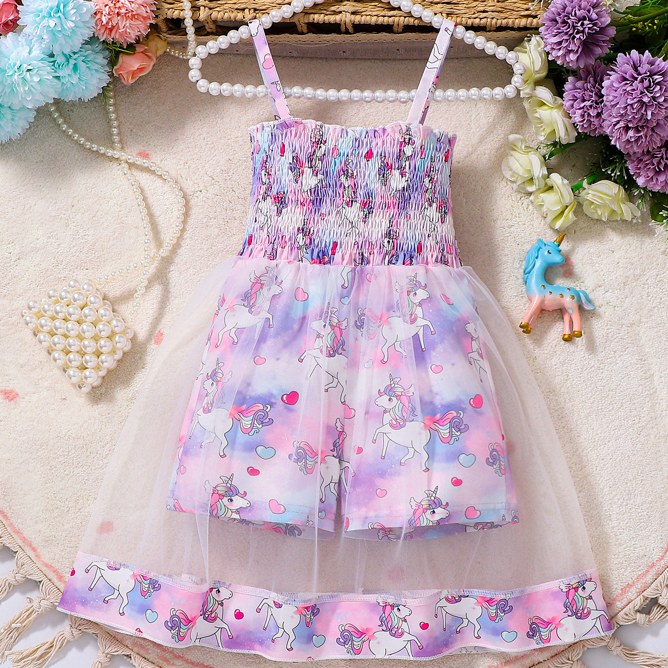 Design Summer Baby Kids Girls Sleeveless Cartoon Pattern Strap Rompers Dress