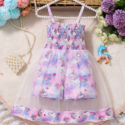 Design Summer Baby Kids Girls Sleeveless Cartoon Pattern Strap Rompers Dress