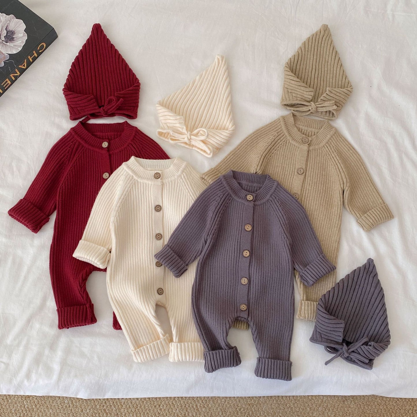 Autumn and Winter Arrival Baby Unisex Long Sleeves Solid Color Knitted Rompers with Hat, MyKids-USA®, Baby One-Pieces, MyKids-USA -  -  -  -  -  -  - .