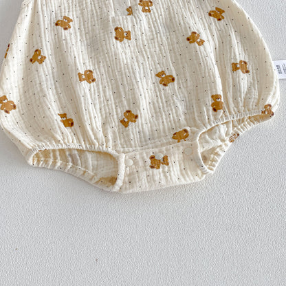 Design Summer Baby Kids Girls Fly Sleeves Teddy Bear Pattern Bodysuit