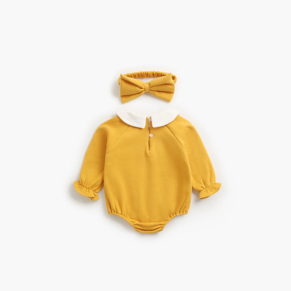 MyKids-USA® Baby Girl 1pcs Cherry & Slogan Pattern Doll Neck Longsleeve bodysuit