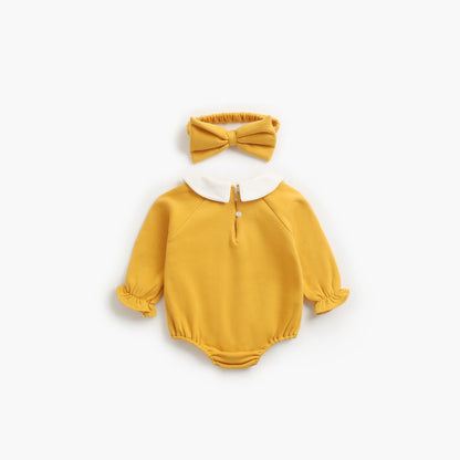 MyKids-USA® Baby Girl 1pcs Cherry & Slogan Pattern Doll Neck Longsleeve bodysuit