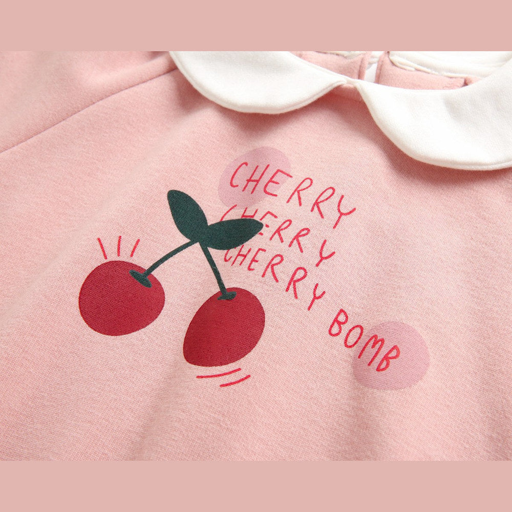 MyKids-USA® Baby Girl 1pcs Cherry & Slogan Pattern Doll Neck Longsleeve bodysuit