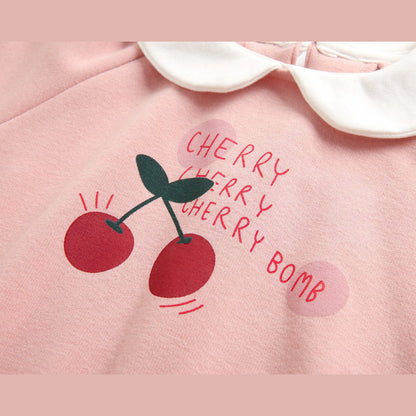 MyKids-USA® Baby Girl 1pcs Cherry & Slogan Pattern Doll Neck Longsleeve bodysuit