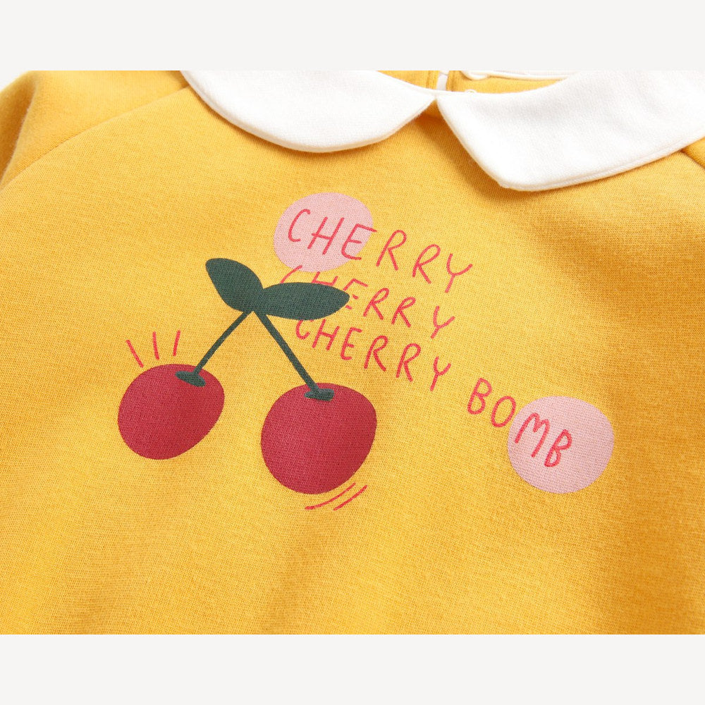 MyKids-USA® Baby Girl 1pcs Cherry & Slogan Pattern Doll Neck Longsleeve bodysuit