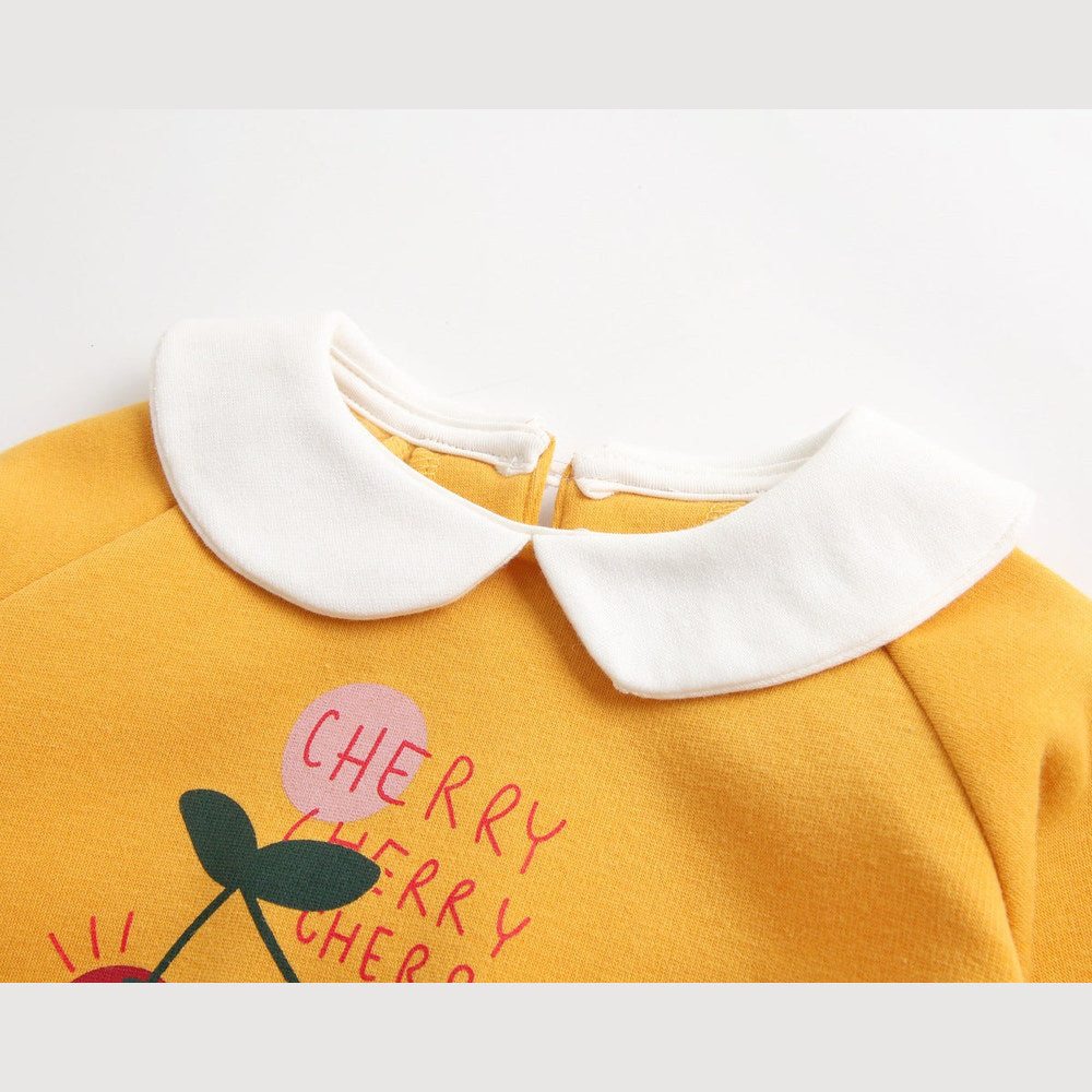 MyKids-USA® Baby Girl 1pcs Cherry & Slogan Pattern Doll Neck Longsleeve bodysuit