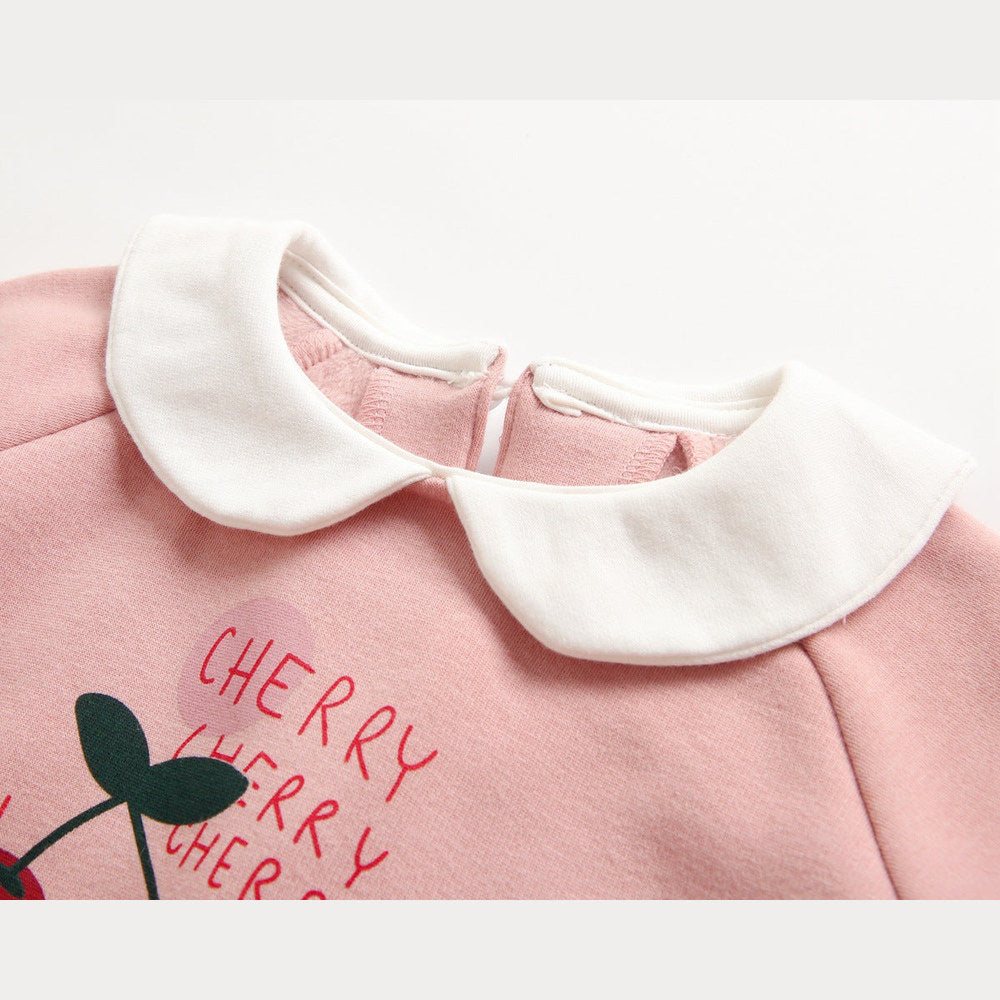 MyKids-USA® Baby Girl 1pcs Cherry & Slogan Pattern Doll Neck Longsleeve bodysuit