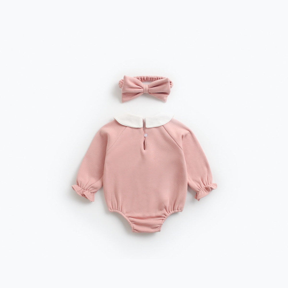 MyKids-USA® Baby Girl 1pcs Cherry & Slogan Pattern Doll Neck Longsleeve bodysuit