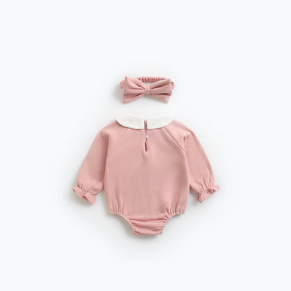 MyKids-USA® Baby Girl 1pcs Cherry & Slogan Pattern Doll Neck Longsleeve bodysuit