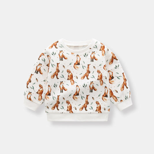 MyKids-USA® Baby 1pc Organic Cotton Allover Fox Graphic Longsleeve Hoodie