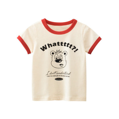 MyKids-USA® Baby Cartoon Animal Graphic Color block Neck & Sleeves Summer Tee