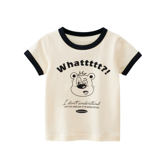 MyKids-USA® Baby Cartoon Animal Graphic Color block Neck & Sleeves Summer Tee