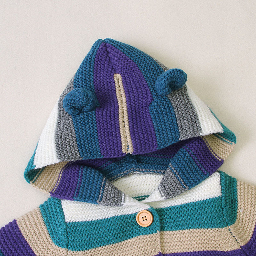 MyKids-USA® Baby Colorful Striped Pattern Button Front Knitted Cardigan With Hat