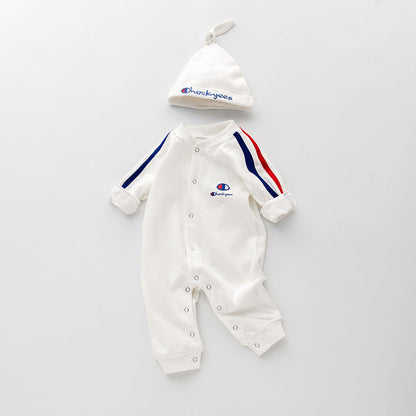 MyKids-USA® Baby 1pcs Solid Color Contrast Tape Design Pure Cotton Romper Jumpsuit