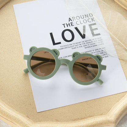 MyKids-USA® Girls Solid Color Cartoon Shape Round Frame Frosted Sunglasses