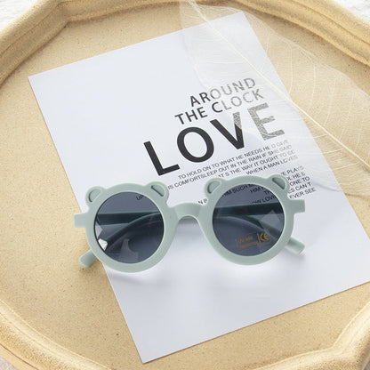MyKids-USA® Girls Solid Color Cartoon Shape Round Frame Frosted Sunglasses