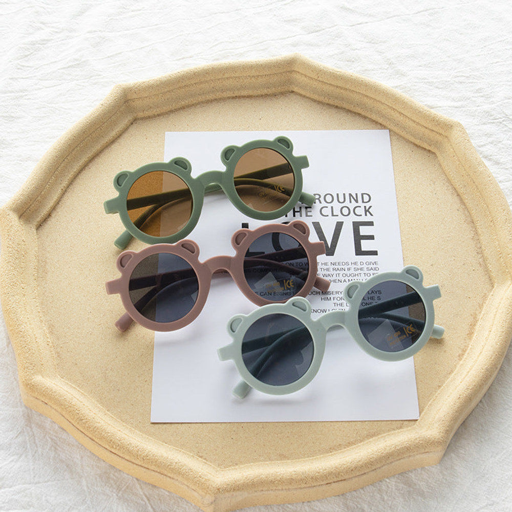 MyKids-USA® Girls Solid Color Cartoon Shape Round Frame Frosted Sunglasses