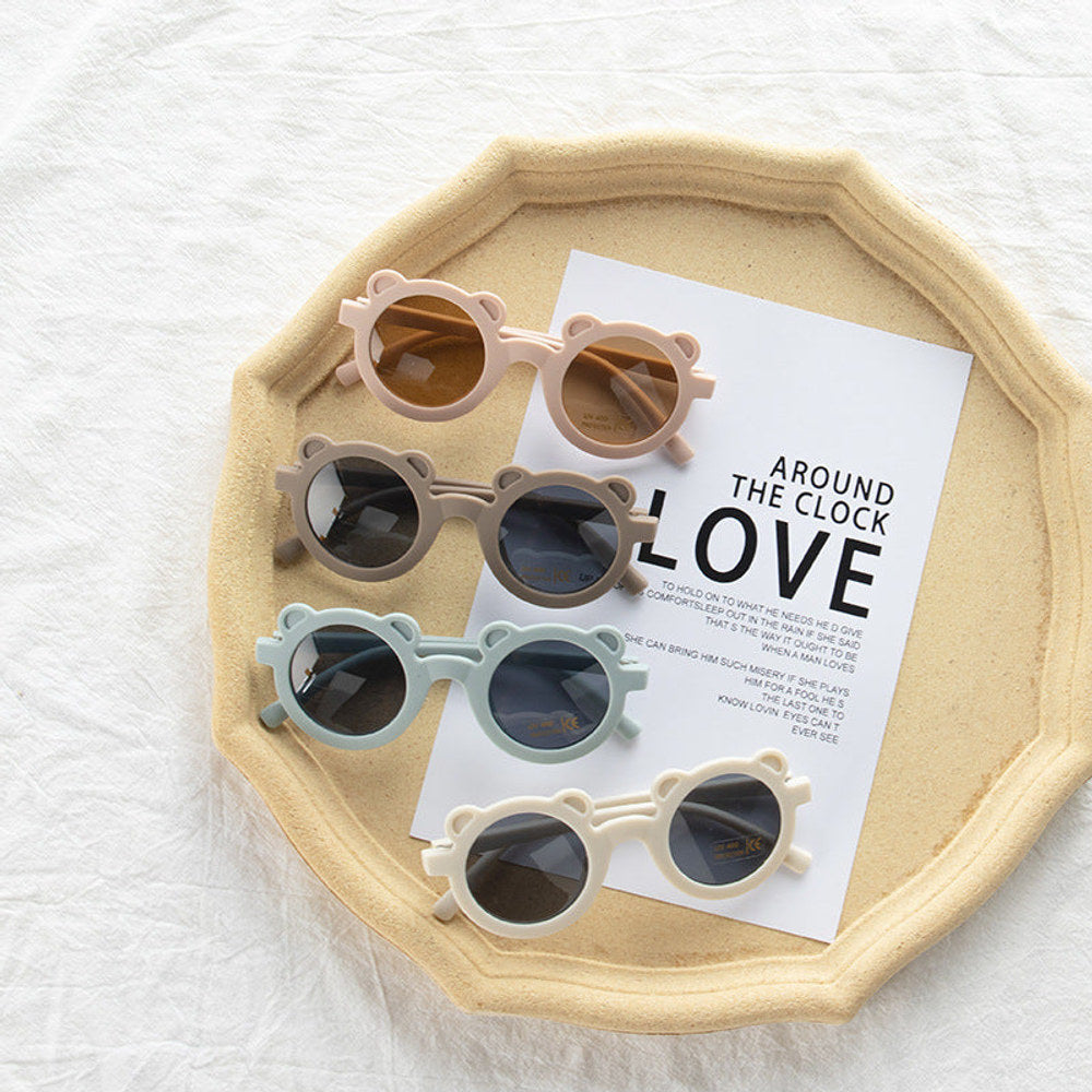 MyKids-USA® Girls Solid Color Cartoon Shape Round Frame Frosted Sunglasses