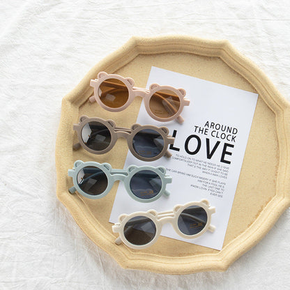 MyKids-USA® Girls Solid Color Cartoon Shape Round Frame Frosted Sunglasses
