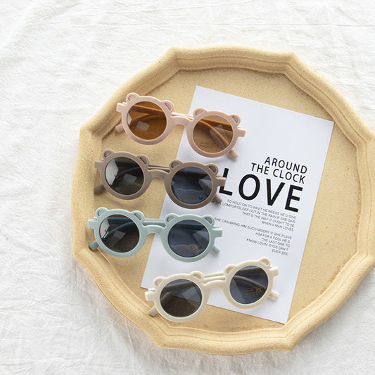 MyKids-USA® Girls Solid Color Cartoon Shape Round Frame Frosted Sunglasses