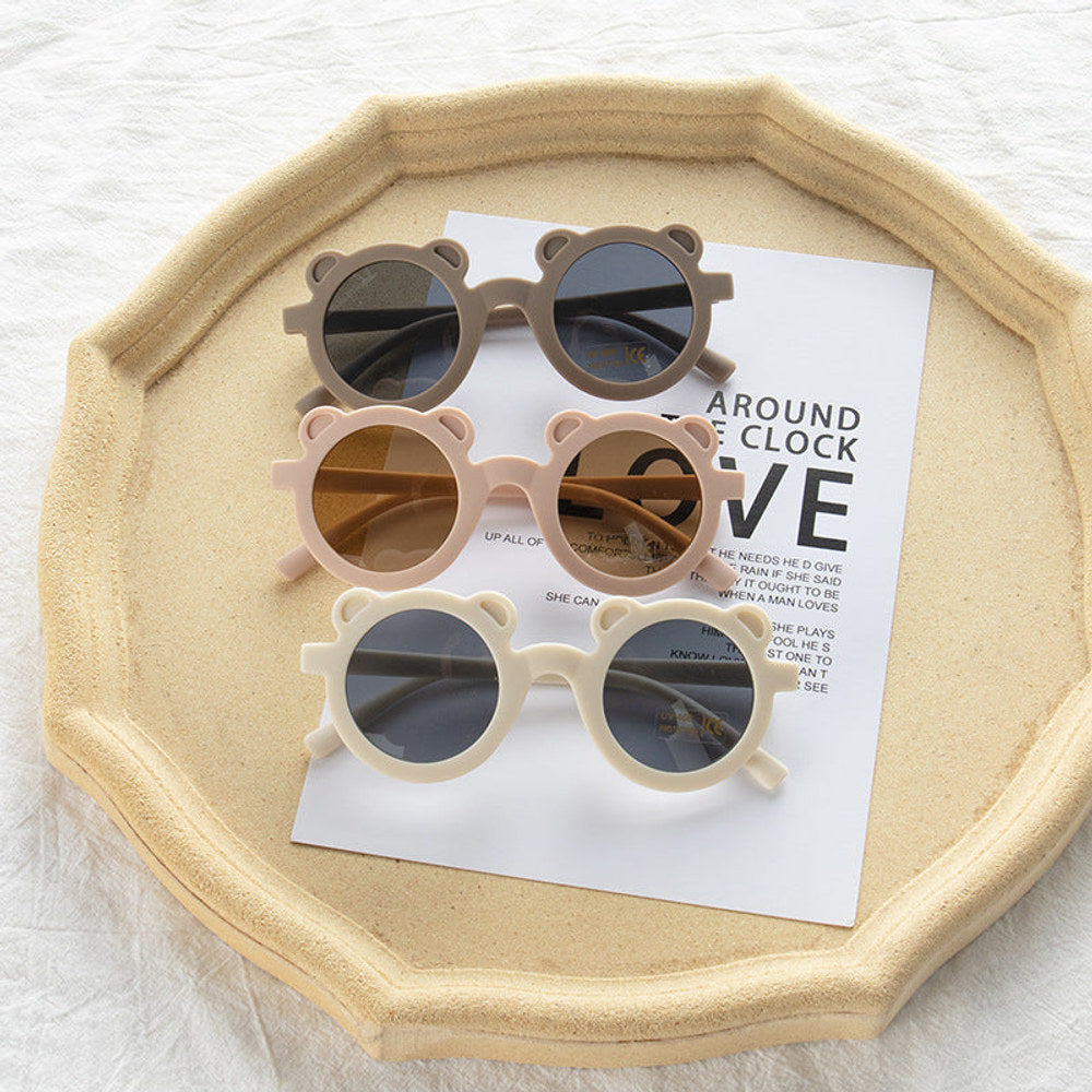 MyKids-USA® Girls Solid Color Cartoon Shape Round Frame Frosted Sunglasses