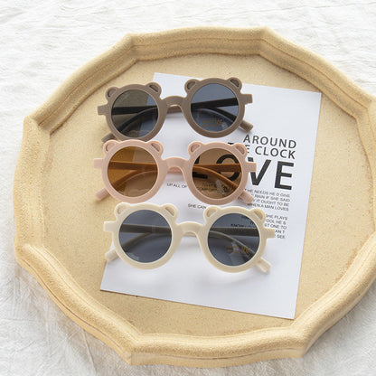 MyKids-USA® Girls Solid Color Cartoon Shape Round Frame Frosted Sunglasses