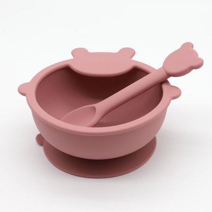 MyKids-USA® Baby Cartoon Bear Shape Complementary Food Training Silicone Bowl With Spoon Sets