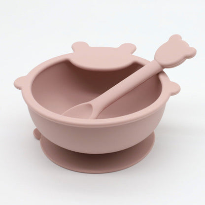 MyKids-USA® Baby Cartoon Bear Shape Complementary Food Training Silicone Bowl With Spoon Sets