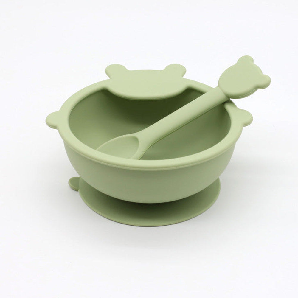 MyKids-USA® Baby Cartoon Bear Shape Complementary Food Training Silicone Bowl With Spoon Sets