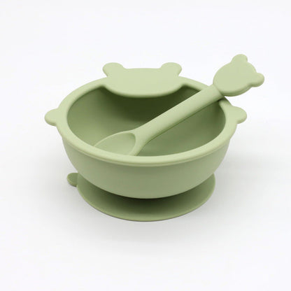 MyKids-USA® Baby Cartoon Bear Shape Complementary Food Training Silicone Bowl With Spoon Sets