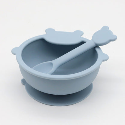MyKids-USA® Baby Cartoon Bear Shape Complementary Food Training Silicone Bowl With Spoon Sets